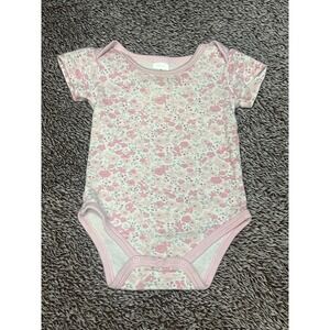 The Peanutshell Layette Floral Baby Bodysuit 0-3M Pink Cotton Short Sleeve